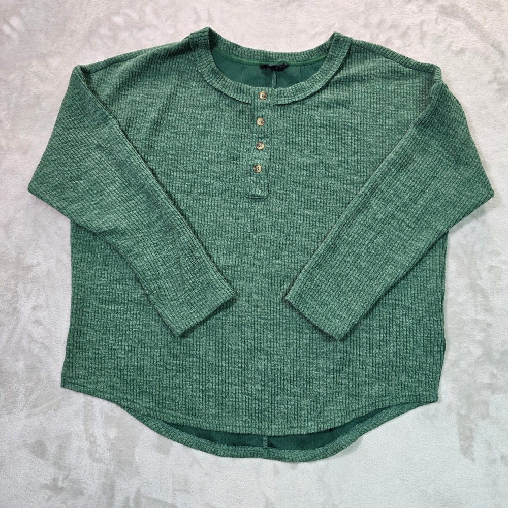 Blu Pepper Womens Green Waffle Knit Henley Top Long Sleeve Size L B4FT104S